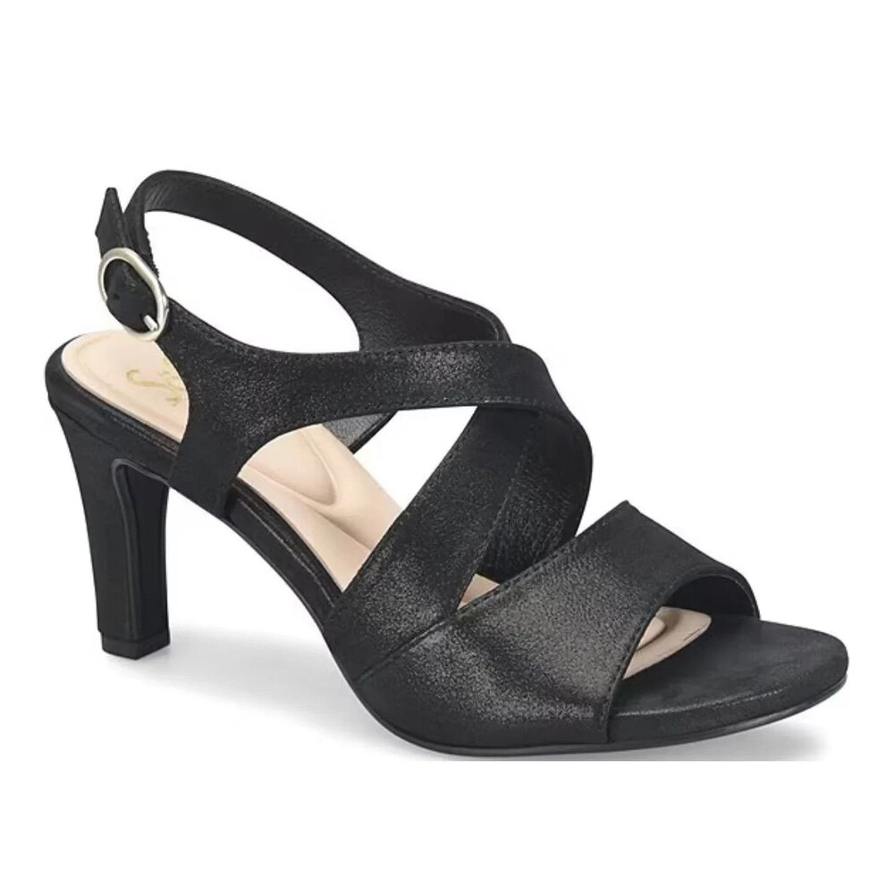 Sofft Jolene Black Metallic Leather Strappy Slingback Cushioned Sandals Sz9 NWOT